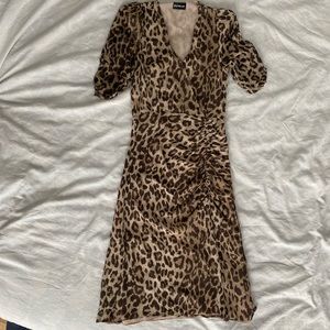 NICHOLAS Leopard Print Silk Midi Length Dress